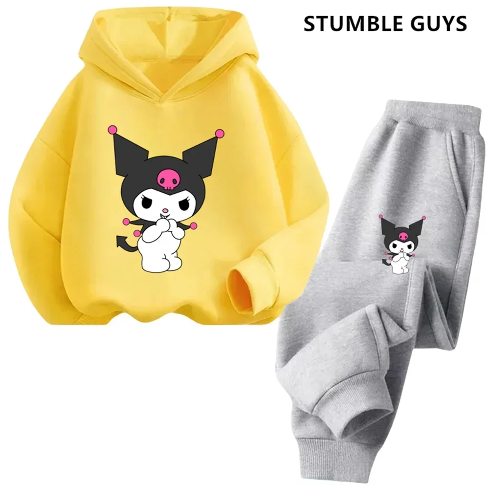 2024 Cartoon Casual Funny Tracksuit Boys Kuromi Hoodie Set Kids Hoodies Long Pants 2Pcs Suit Kids Sweater Sanrio Clothing