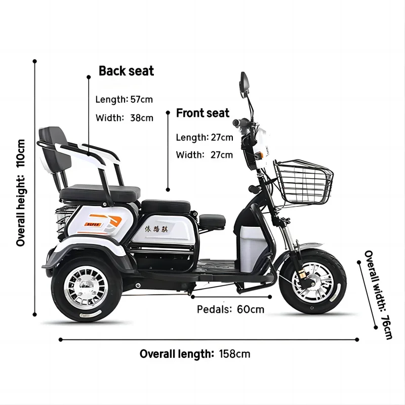 Motocykle 3-kołowe 3-kołowy elektryczny trójkołowiec pasażerski dla dorosłych skuter elektryczny zmotoryzowane rowery trójkołowe 800W