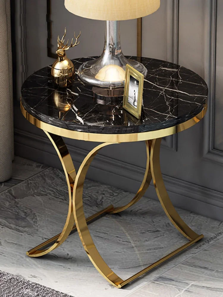 Postmodern light luxury round marble side table sofa corner with stainless steel gold plated small coffee table in the l