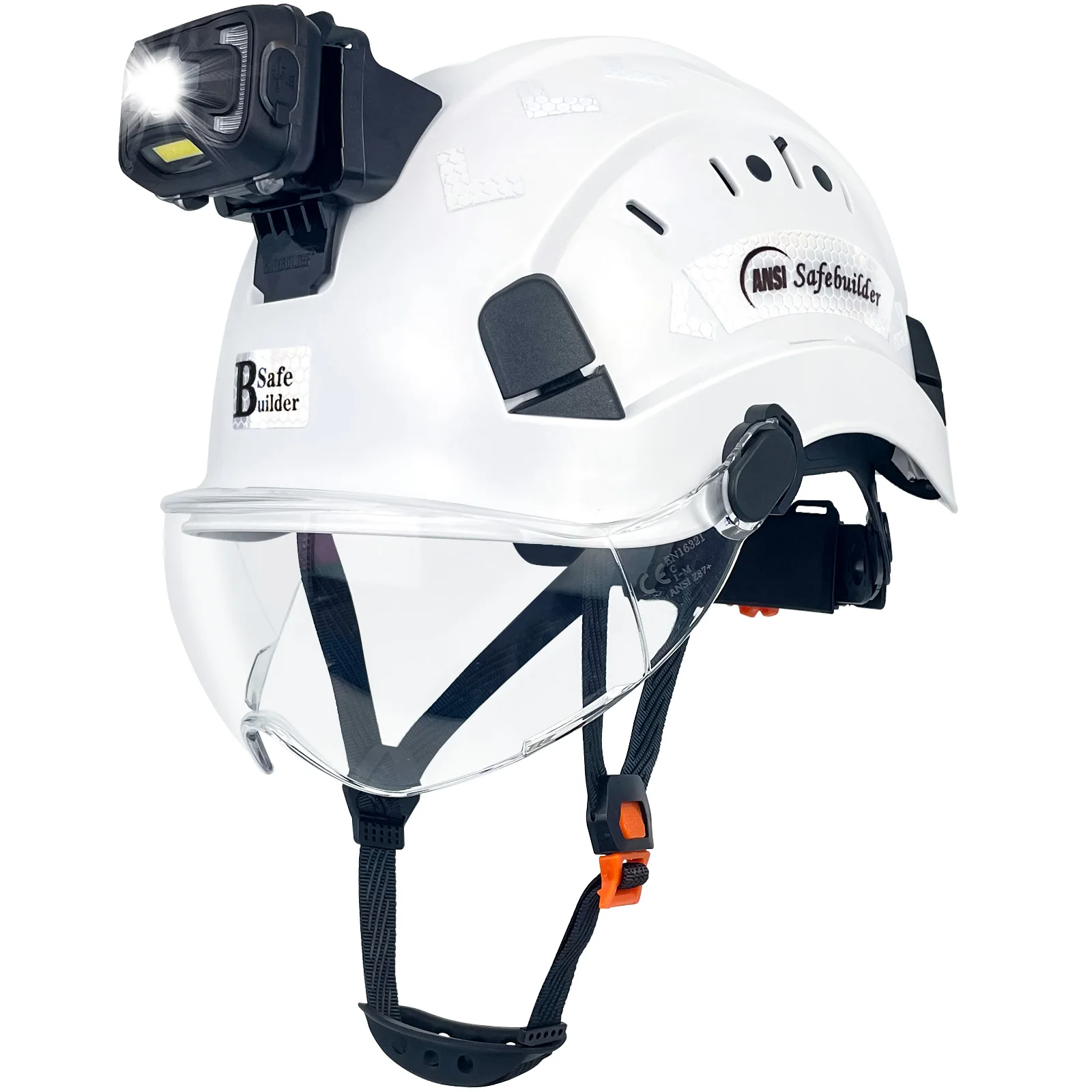 CE Safety Helmet with Visor Build In Headlight,Safety Hard Hats with Rechargeable Headlamp for Men Work Industrial,Construction
