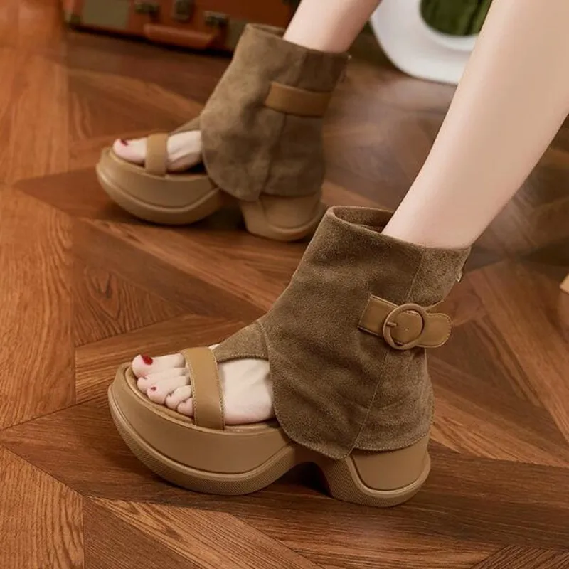 

Модные женские сандалии на платформе 8 см, люксовые, летние, 2026 года, новинка, для улицы, дышащие, ручной работы, женская обувь, сандалии для женщин