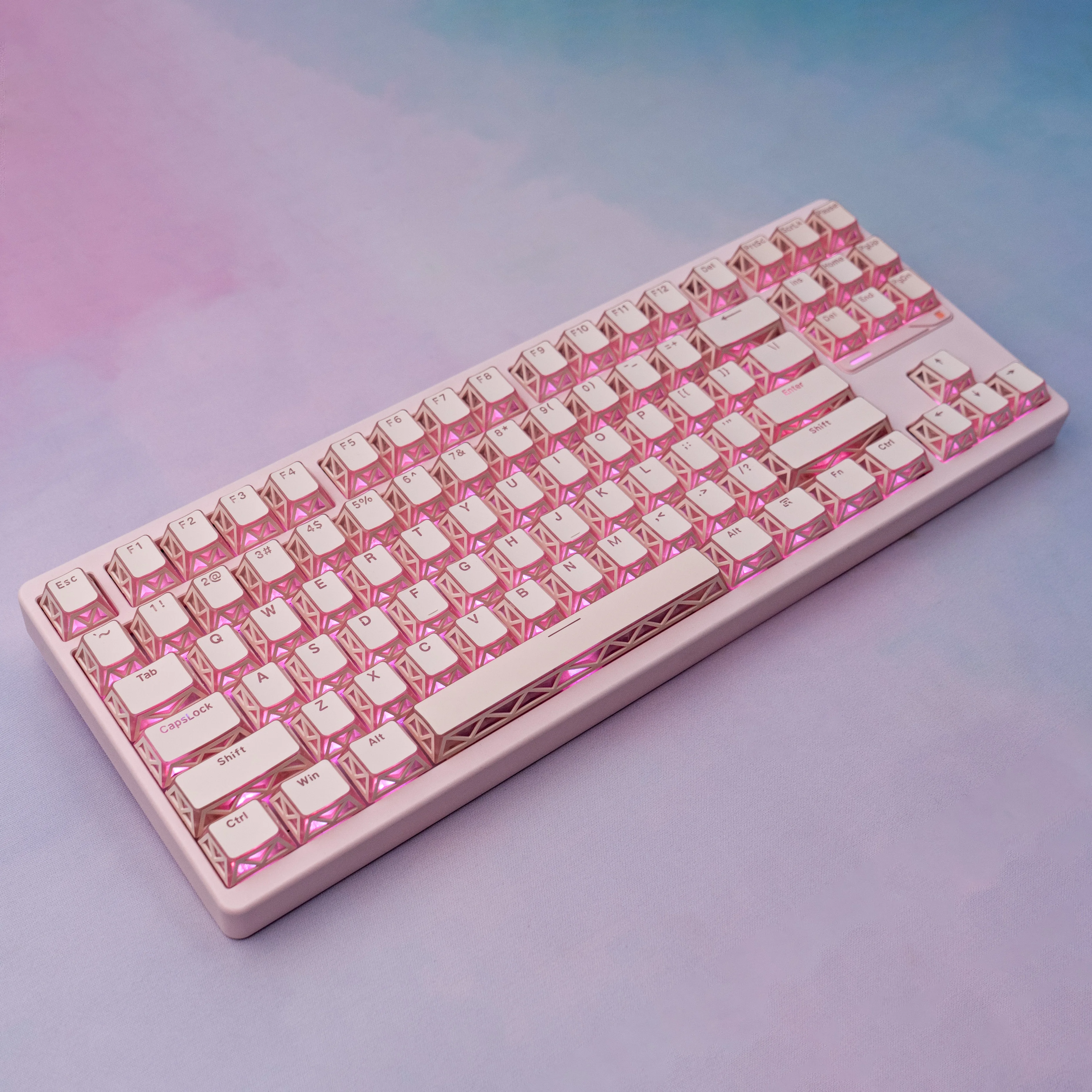 Mintcaps Pink Hollow LumGuard Keycaps PBT Double Shot Faceted Shine Through Keycap Sets For Custom MX Mechanical Keyboard view 2