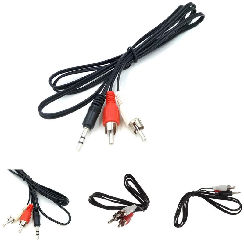 Kabel linia Audio 1M 3.5mm złącze Stereo męskich przewód Aux męskich 2 RCA do PC MP3 TV DVD VCR z głośnikami przewód Audio do laptopa