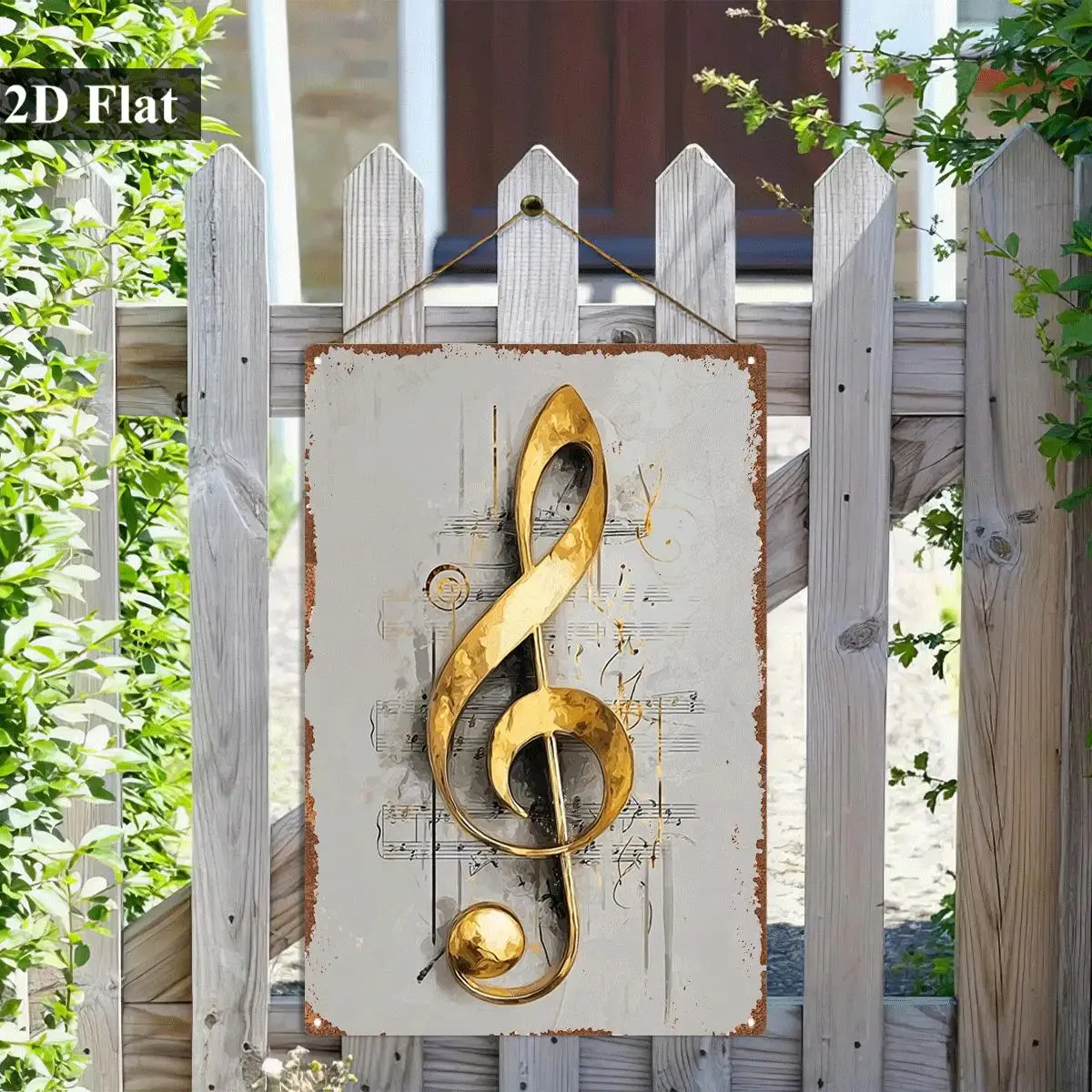 1pcs Treble Clef and Musical Notes Wall Art - Rustic Metal Music Note Plaque with Treble Clef, Flat Sign Suitable for Home