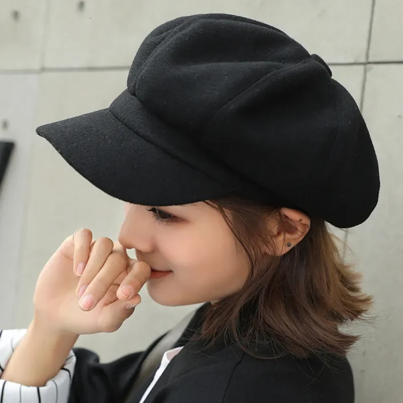 Autumn Winter Hats for Women Solid Plain Octagonal Newsboy Cap Men Ladies Casual Wool Hat Winter Beret Women Painter Cap