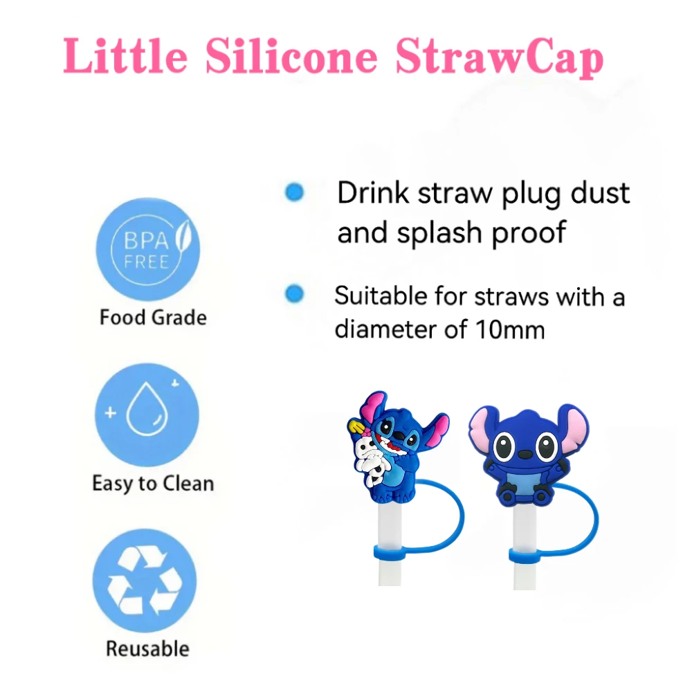 MINISO Disney New Stitch Straw Cover Cap 10MM Drink Straw Plug Reusable Splash Proof Drinking Fit Cup Straw Cap Charms Pendant