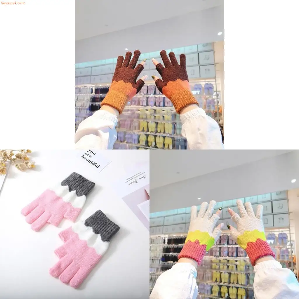 Q5WE Driving Gloves Soft Mitten Girl Two-finger Exposed Winter Touchscreen Gloves