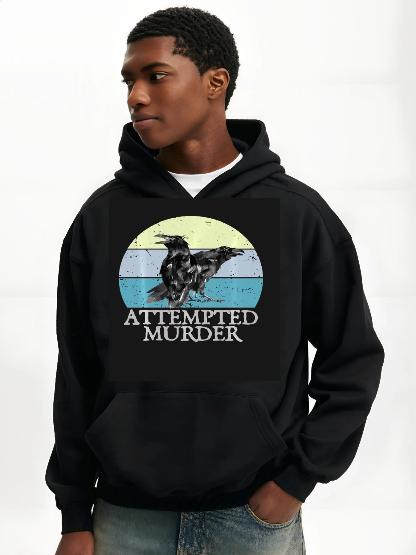 

Мужская толстовка с рисунком Attempted Murder Crows & Ravens — уличная толстовка с забавным принтом вороны и карманом-кенгуру