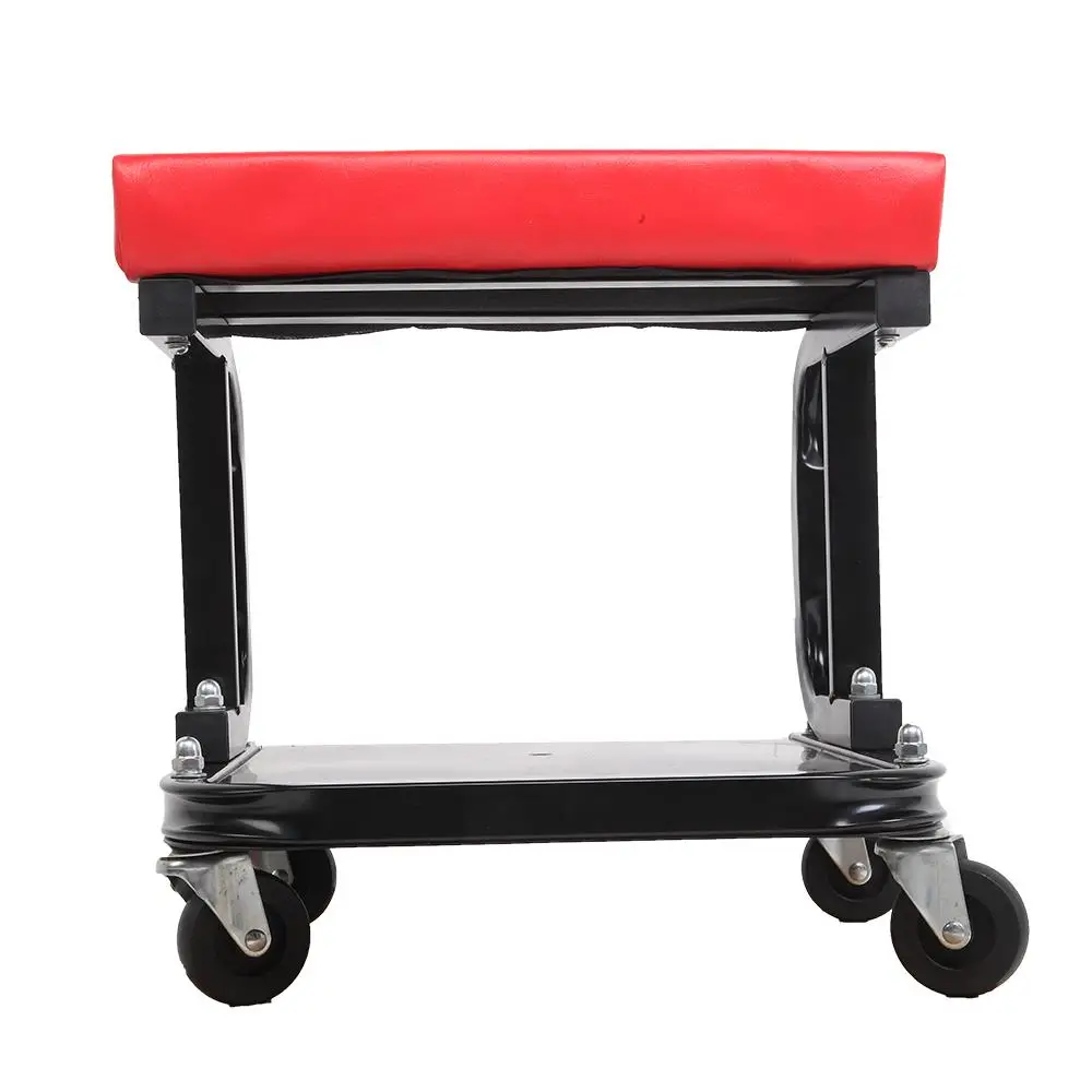 Red & Black U-Shaped Rolling Seat for Mechanics - Adjustable Height & Comfortable Design