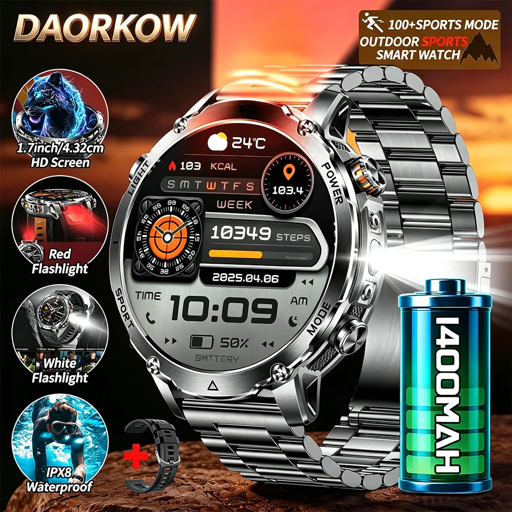 2026New Military Sports Smart Watch Men 1400mAh Battery 1.7