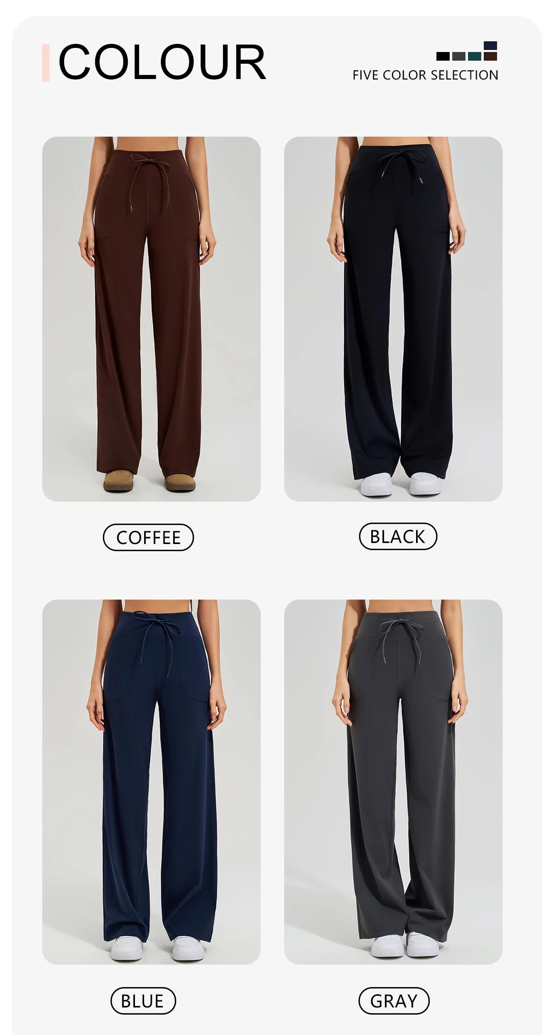 Damen-Yogahose mit hoher Taille, für Fitnessstudio, lockere Lauf-Yogahose, doppelseitig gebürstet, mit Taschen, Hosen, Krawatten – Detail 9