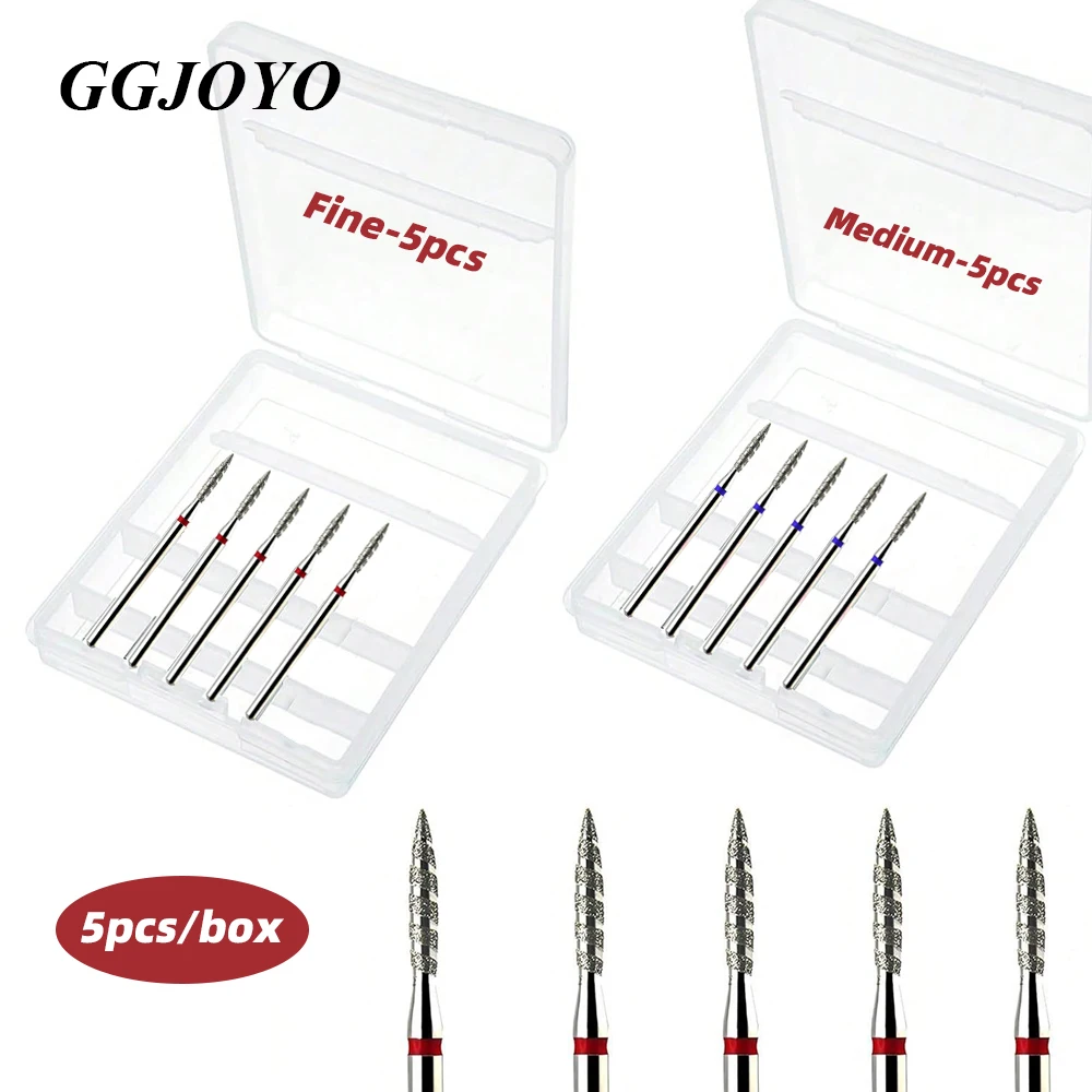 5pcs Flame Shape Diamond Cuticle Nail Drill Bit Set, Pro Manicure Drill Bits for Nail Prep, 3/32 Shank efile Bit