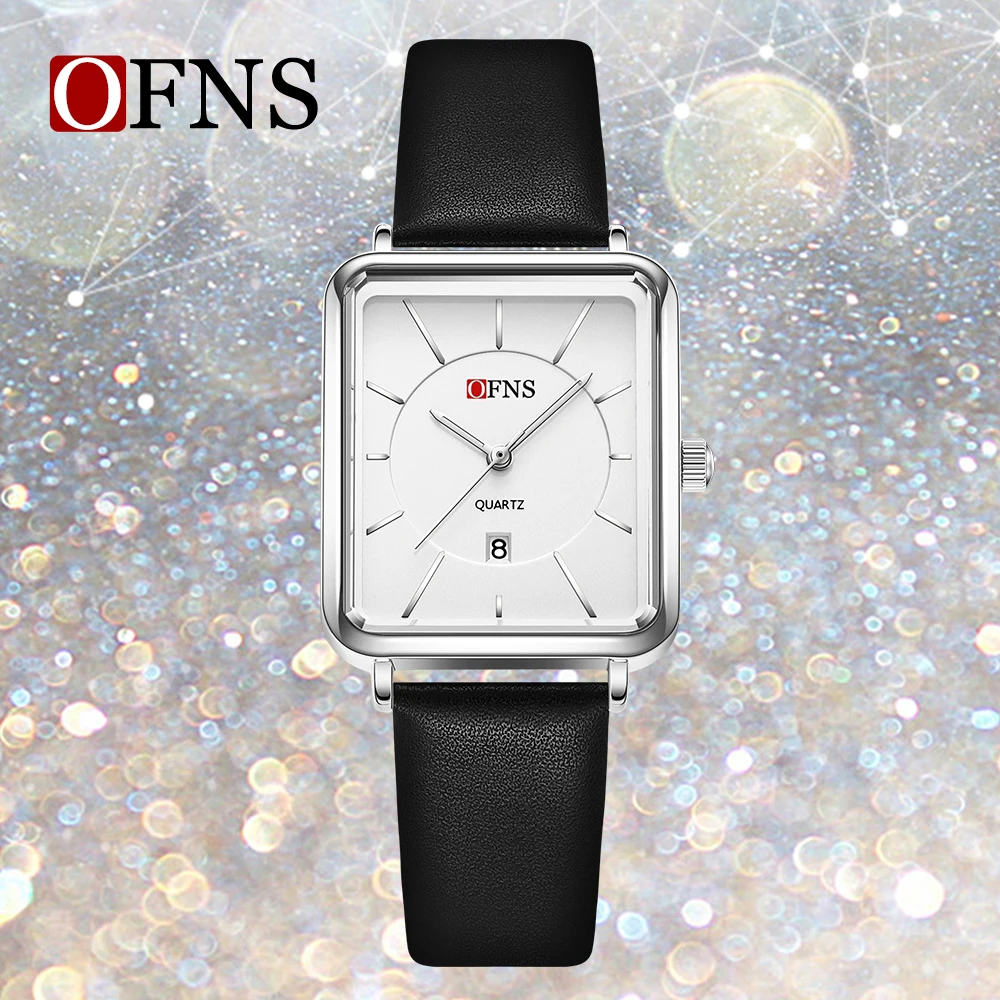 OFNS 1609 New Business Fashion Women's Watch Simple Leather Strap Calendar Waterproof Quartz Watches for Women Relogio Masculino
