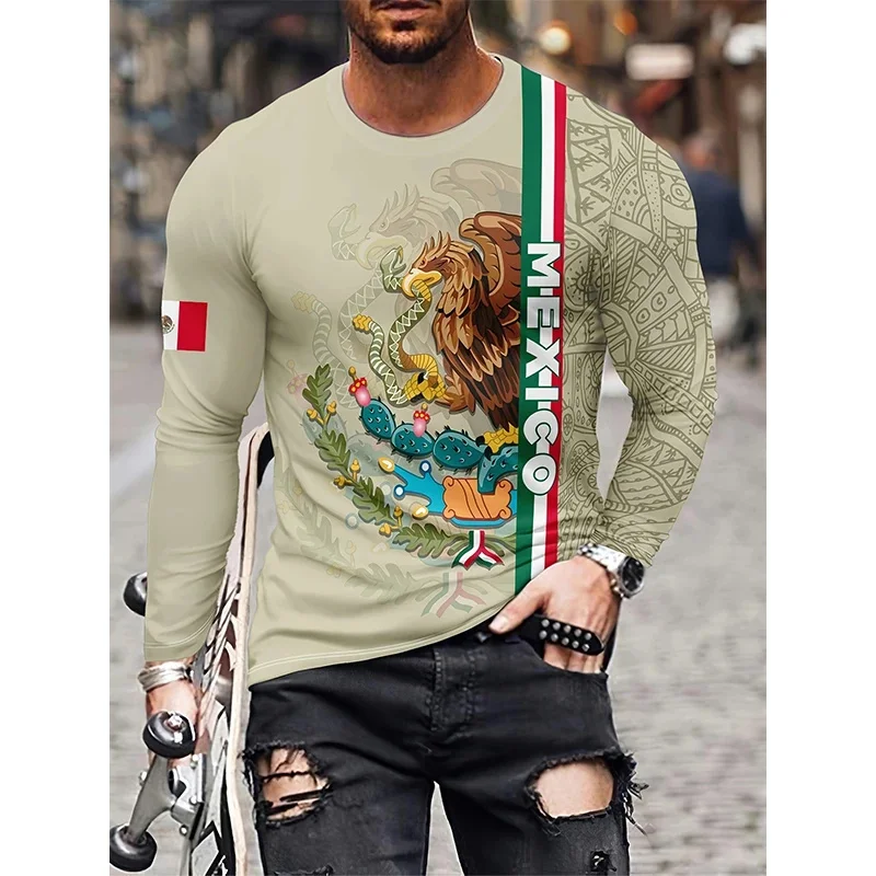 

Mexico Eagle Print T Shirt For Men Fashion 3D Pattern Long Sleeve T-shirt Casual O-neck Cotton Tops Hip Hop Trend Loose Pullover