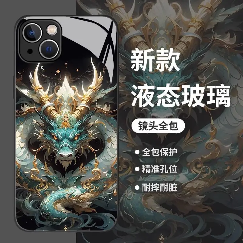 Funda de teléfono con diseño de dragón negro para Iphone 15, carcasa rígida de cristal 14 Advanced 11, resistente a caídas, todo incluido, 13PROMAX, China