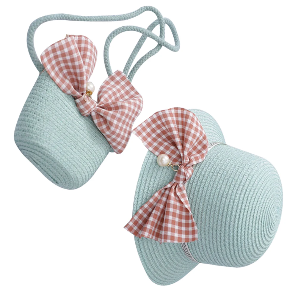 

1 set Sun Hat for Kids Beach Straw Cap UV Protection Wide Brim Lightweight Children's Bucket Hat Beige Gift for Girls Boy Child