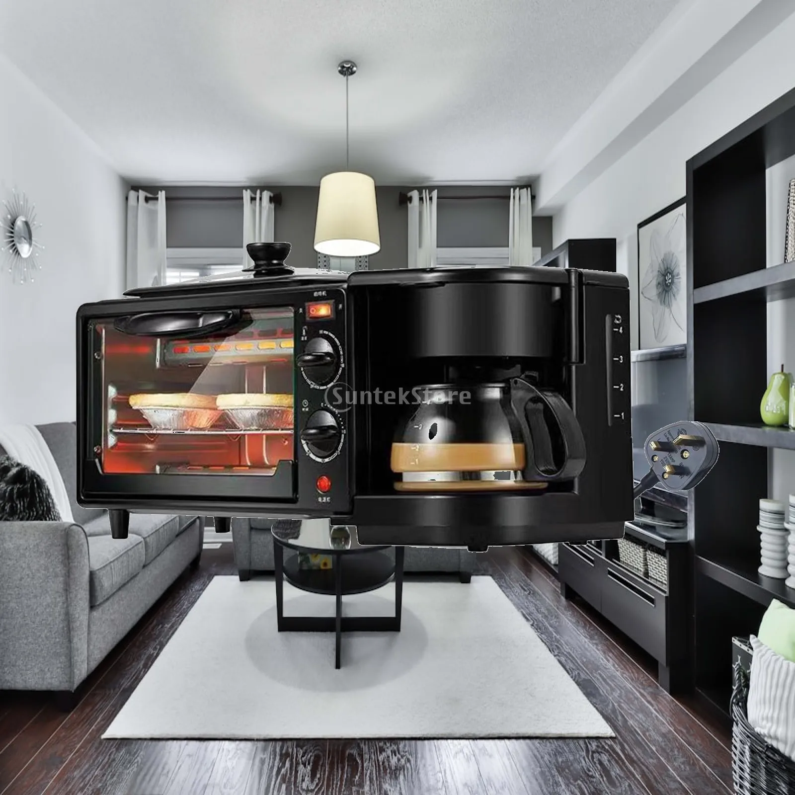3 in 1 Breakfast Machine Breakfast Maker with Timer Heat Selector Mode with Coffeemaker Toaster Oven with Timer for Bread Egg