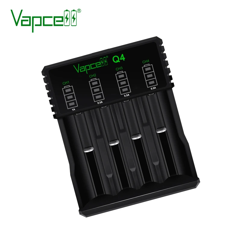 Original Vapcell Q4 Carregador de Bateria Portátil 4 Slots 5V 2A Carregamento Rápido Inteligente para 21700 18650, 20700, Bateria de Lítio Recarregável