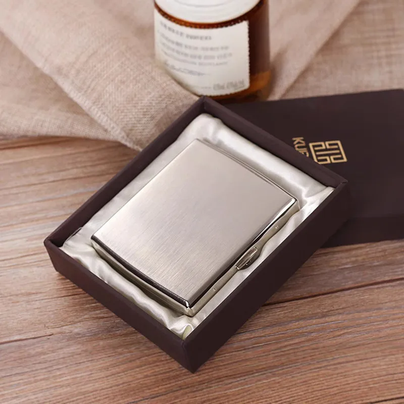 Dual Purpose Anti-pressure Stainless Steel Metal  Fine Cigarette Case Box Capacity of 20 Cigarettes Men Gift