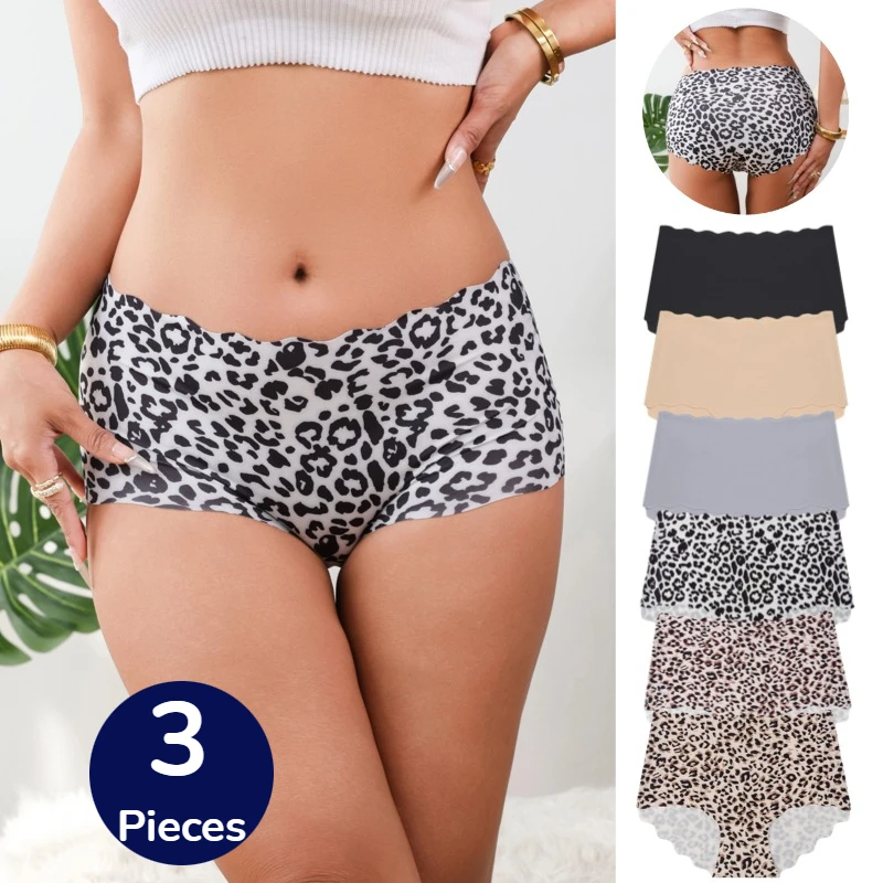 WarmSteps 3PCS Damenhöschen, nahtlos, weibliche Dessous, Slips mit hoher Taille, Damen, atmungsaktiv, Leopardenmuster, modische Unterhose, Übergröße