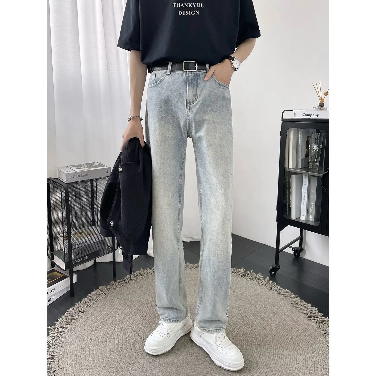 

2023 Jeans Spring Men Korean Fashion Straight Jeans High Street Top Quality Casual Denim Pants for Men Comfortable Trousers U28