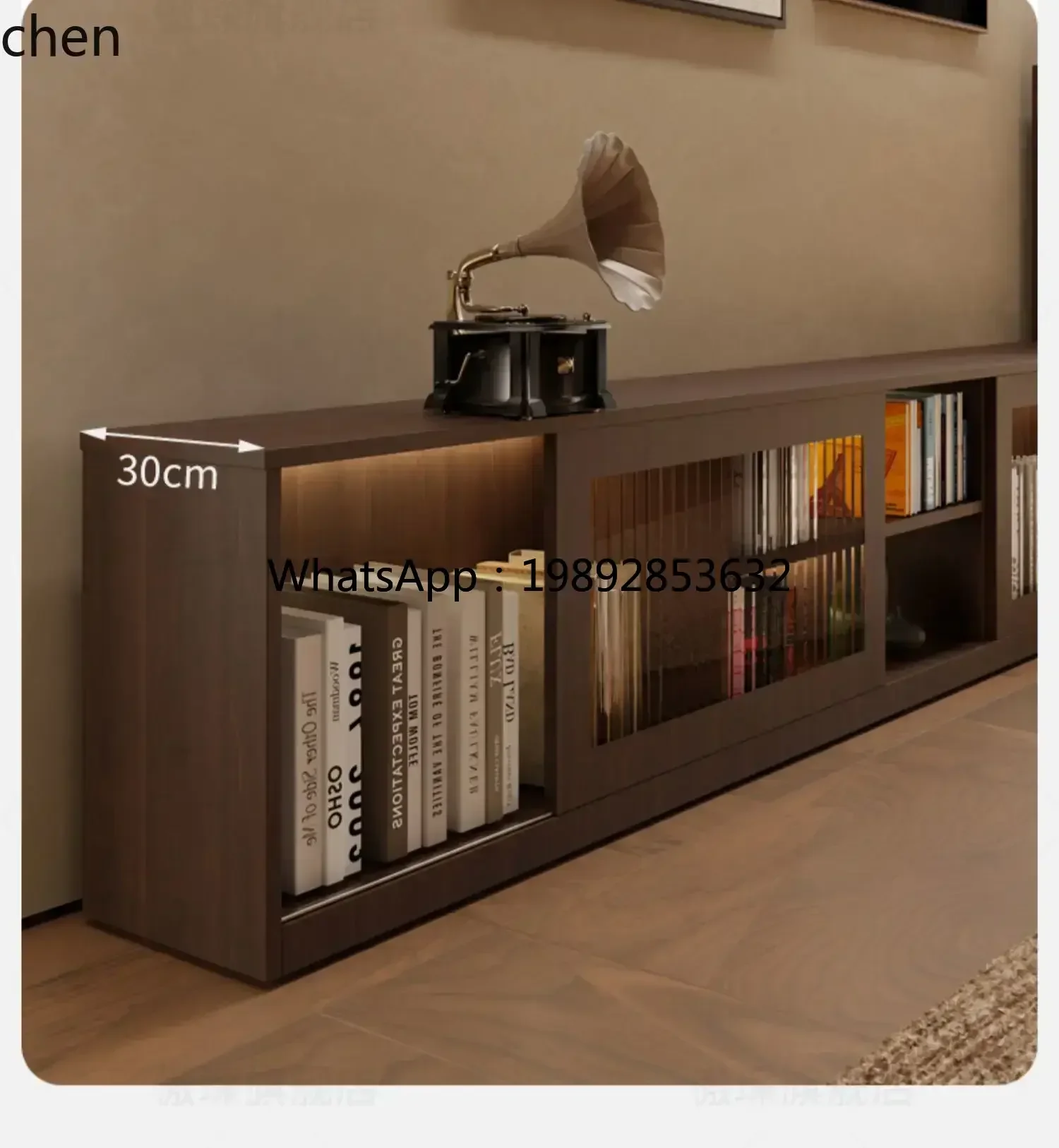 v6 floor TV cabinet, coffee table all-in-one combination side cabinet, living room storage locker, solid wood
