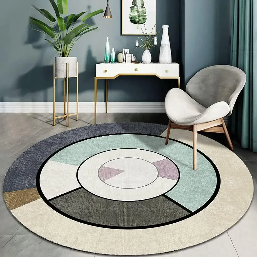 Nordic Geometric Round Carpet – Circular Mat for Living Room, Bedroom, Study, Coffee Table or Desk Chair, Home Floor Decor