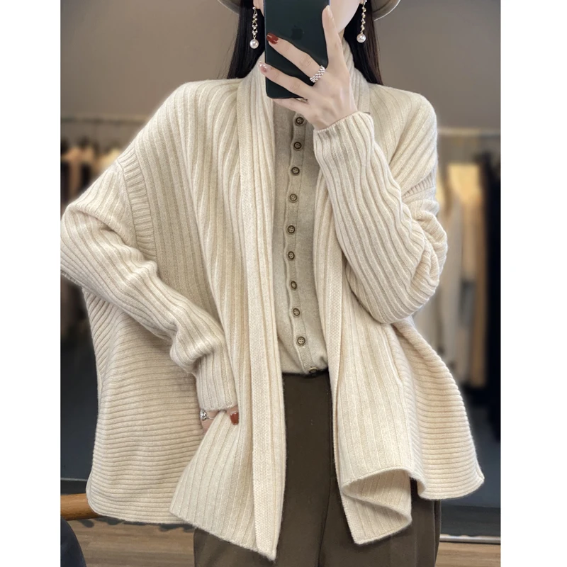 Women's Coat Shawl Dual-Use Cashmere Sweater Thickened Enlarged Loose Long Sleeved High-End Fashion 2024 Autumn Winter New Item