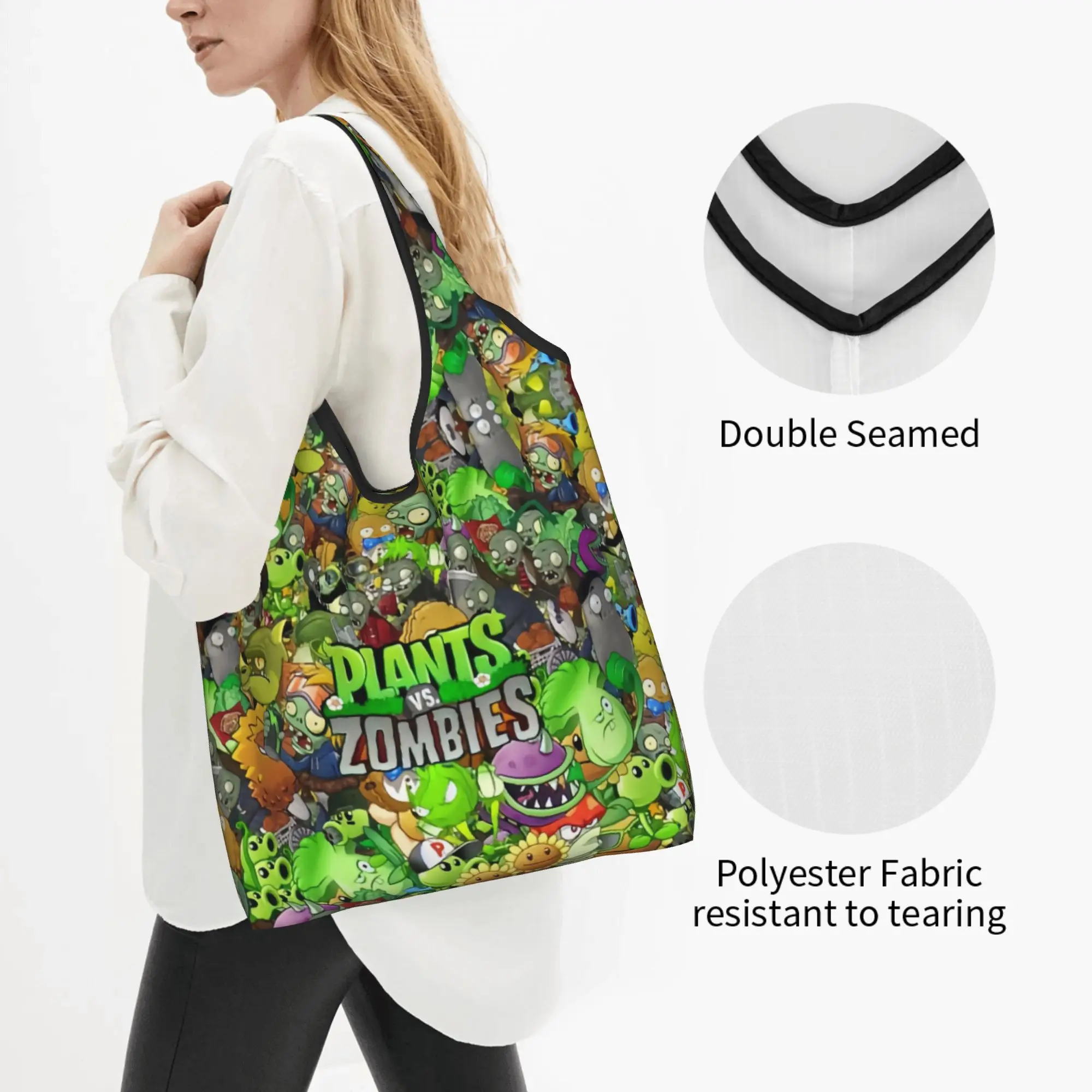 Recycling Plants vs. Zombies Game  Shopping Bag Women Tote Bag Portable  Groceries Shopper Bags