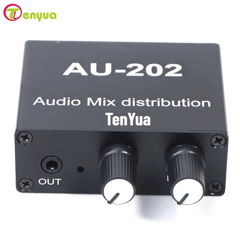 1PC Stereo Mixer Audio Distributor For Headphone External Power AMP Volume Independent Control DC5-19V 2 Inputs 2 Outputs AU 202