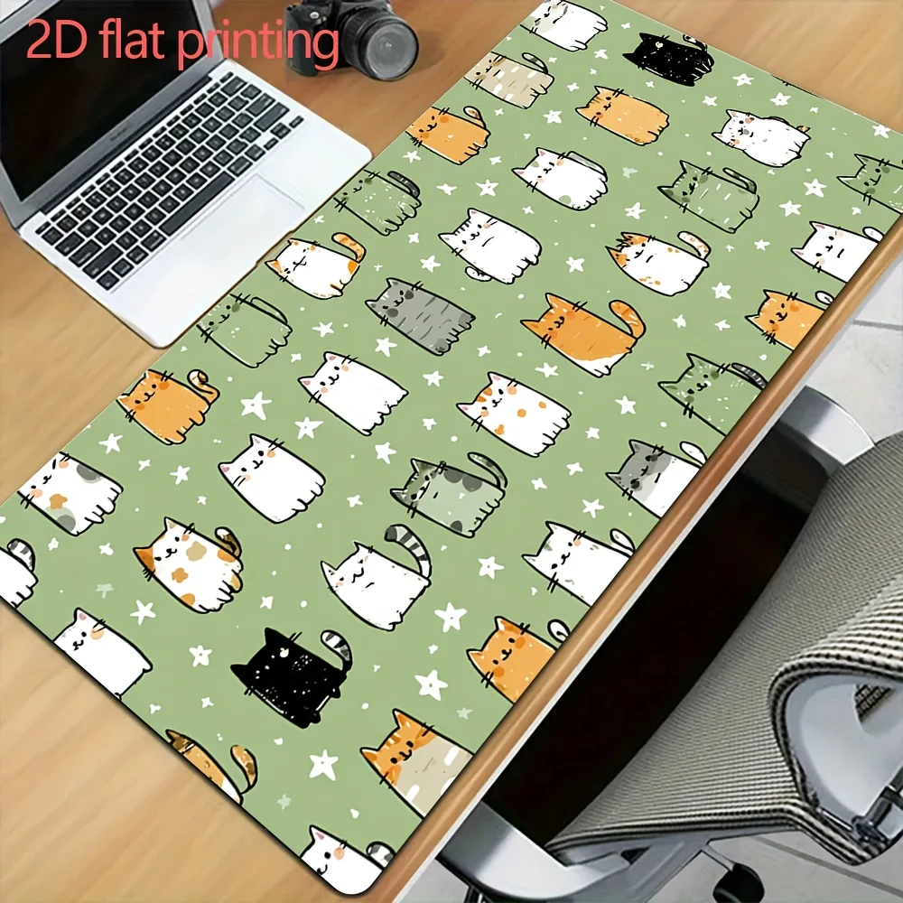 Kawaii Cat Star Green XXL Mouse Pad Extra Large Gaming Desk Mat Waterproof Non-slip Keyboard Mat for Home Office