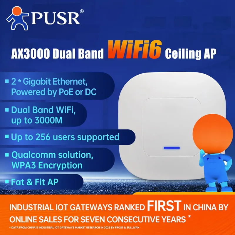 PUSR WiFi6 Ceiling AP Dual Band Wireless Access Point AX3000 Support 802.3at PoE Up to 256 End Users USR-AP310i