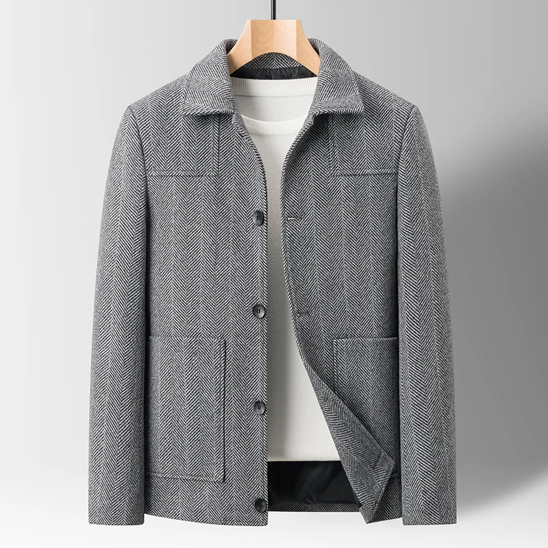 Classic Mens Office Dress Jackets Quality Casual Business Lapel Windbreak Coats Top Autumn Winter Blended Wool Jacket Streetwear