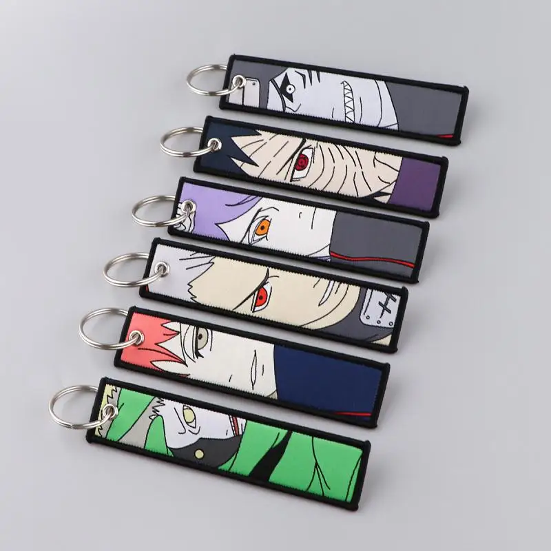 Naruto Anime Akatsuki Knitted Keychain Lanyard New Red Cloud Double-Sided Embroidery Keychain Backpack Decoration Pendant Gift