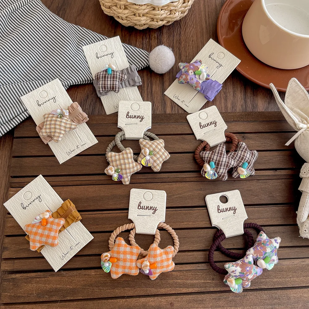 

Заколка для волос в клетку со звездой и хлопковым наполнением, эластичная повязка для волос, заколка для волос для милых девочек, детская заколка для волос с челкой, боковой зажим, детские аксессуары для волос