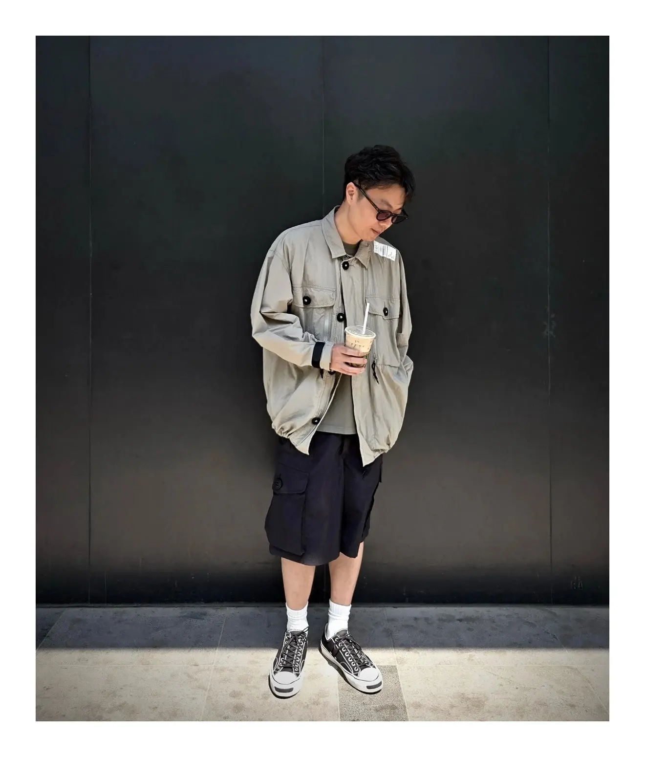 

Nhoollywood Test Shirt Blouson Men's Military Style Jacket Coat with Large Pockets Autumn Winter Loose Fit Long Sleeve Zipper