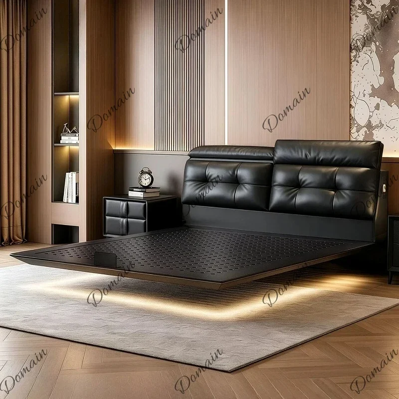 Lit 200x220cm Lawrence Carbon Steel Suspension Bed Italian Minimalist Stainless Wrought Iron Leather Bedroom Beds And Bed Frames