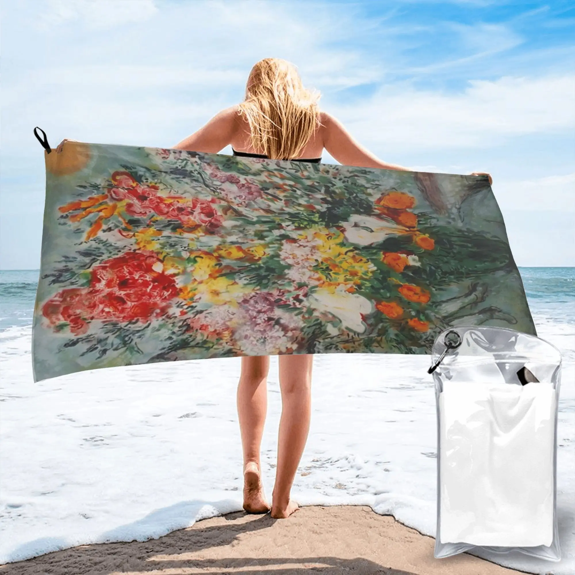 Marc Chagall Bouquet de fleurs Beach Towel Soft Microfiber Quick Dry Absorbent Quick Towels For Pool