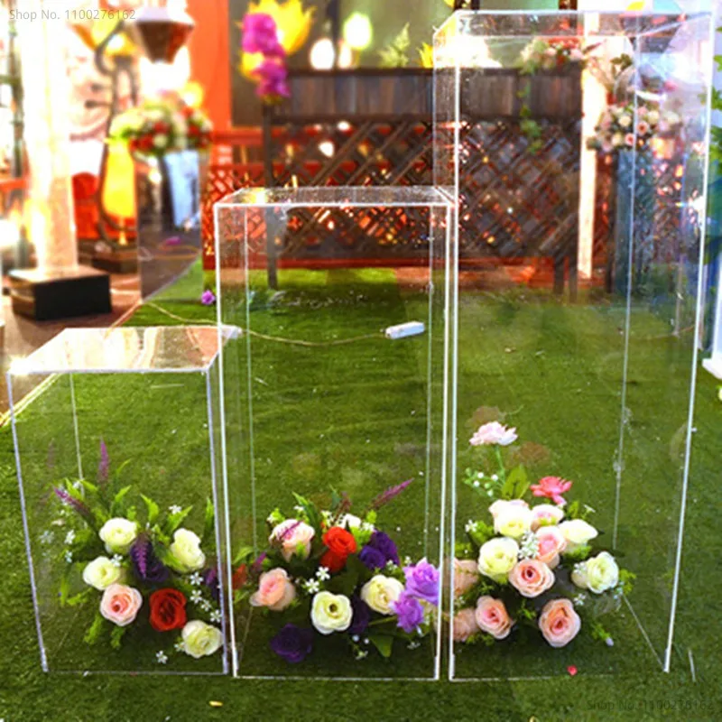 

Acrylic Wedding Flower Stand Aisle Crystal Clear Square Column Wedding Decoration Flower Frame Road Decoration Column party