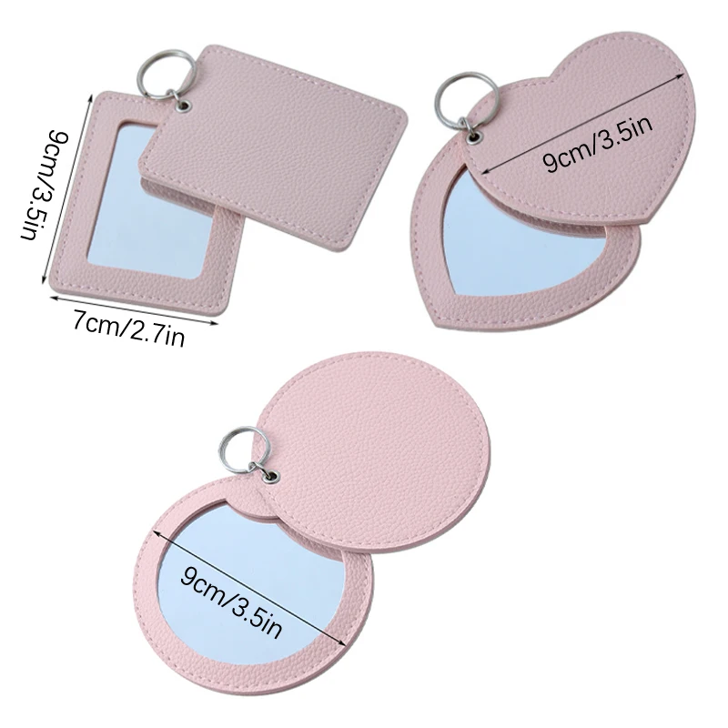 Miroirs compacts incassable en acier inoxydable, avec manchon en cuir PU, Mini miroir de maquillage Portable pour sac à main de poche de voyage