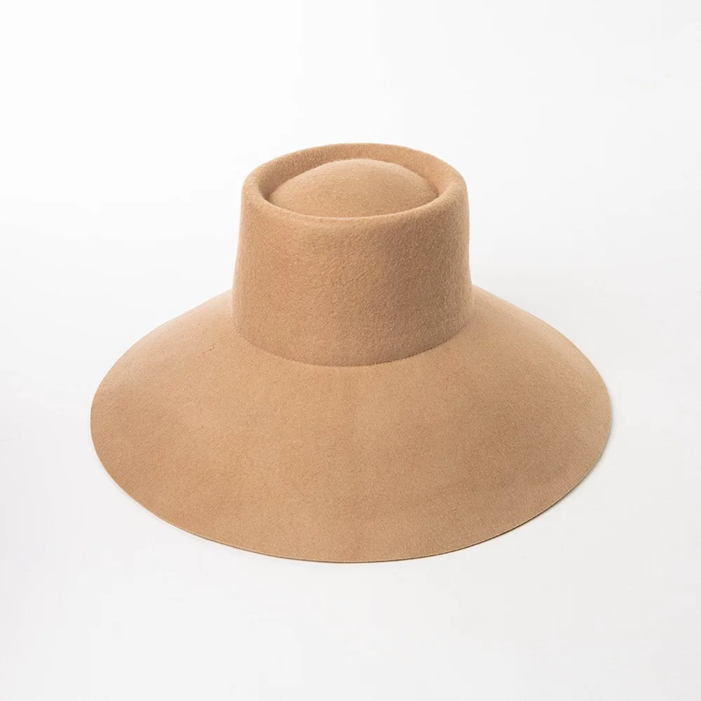 New European American Retro Circular Top Hat Large Brim Wool Fedora Cap High-quality Basin Hat For Women Men Stage Show Top Hat