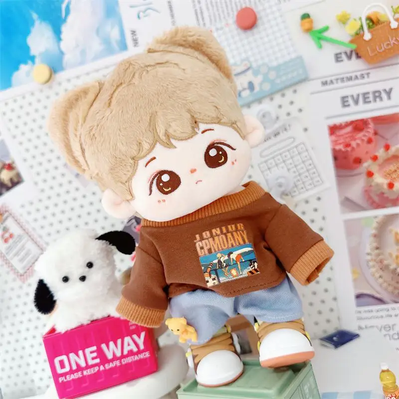 20cm Doll Clothes Blue Jeans Brown Hoodies Cute 2Pcs Good Boy Suit DIY Clothing Accessories for Girls Fans Kids Collection Gifts