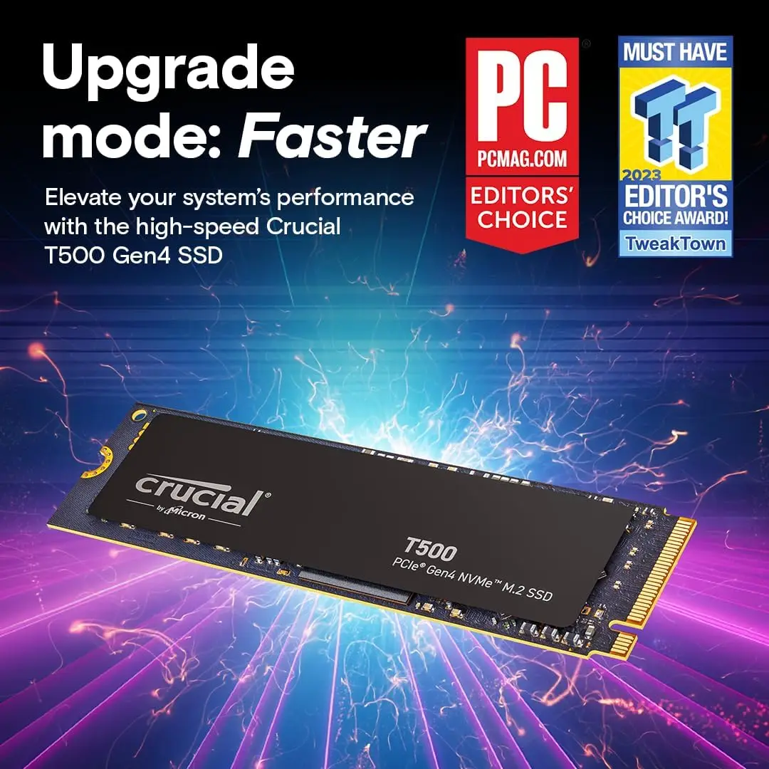 Crucial T500 & P3 Plus 500GB 1TB 2TB PCIe Gen4 NVMe M.2 Internal Gaming SSD, Laptop & Desktop Compatible