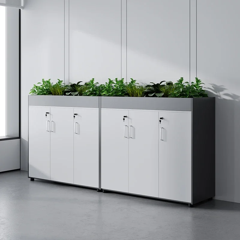 2026 Home Office Storage Cabinet with Lock Low Partition File Cabinet with Flower Slot Wooden Panel Metal Material
