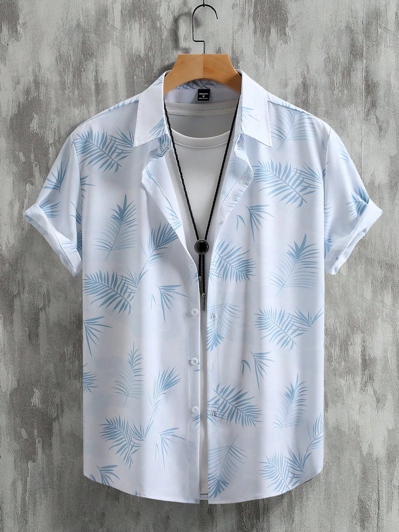 Men's Short-Sleeve Shirt with 3D Leaf Print Tropical Beach Vacation-Style Top in Blue Pink and Green Spring/Summer Collection
