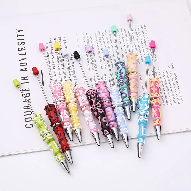 20Pcs Hand Drawn Creative Cute Bead Pens Spinning Beaded Ballpoint Pens Cream Macaron Gift Pens School Office Handmade Wholesale