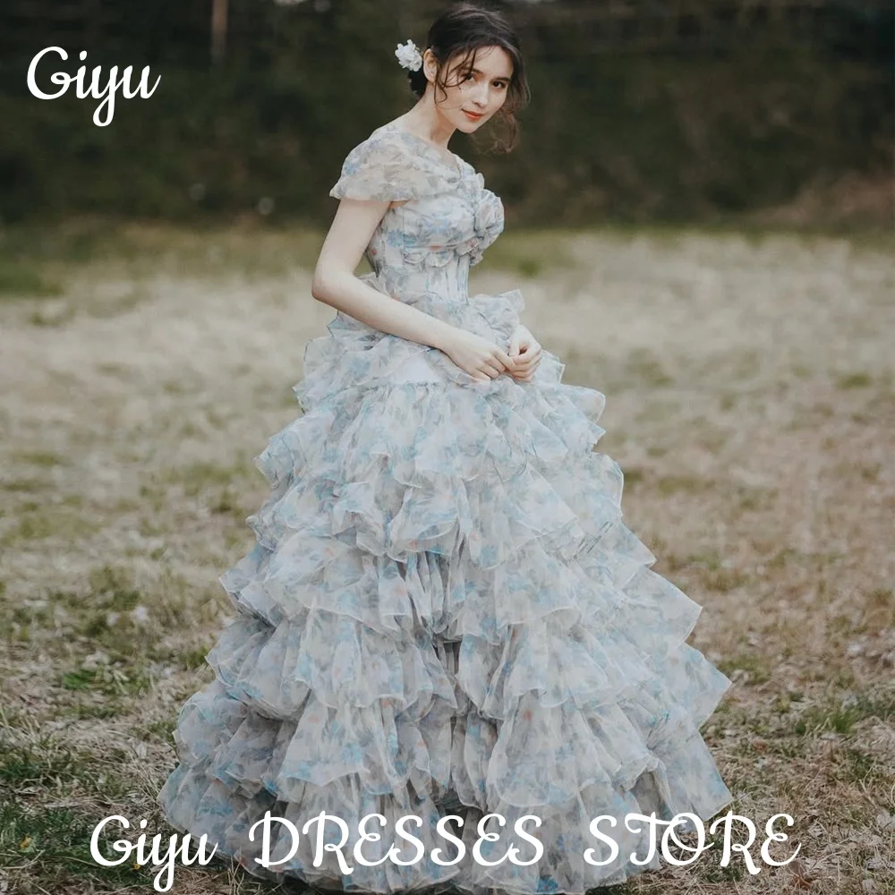 

Giyu Floral A-line Printing Evening Dresses Off Shoulder Sweetheart Tiered Pleat Prom Gowns Formal Occasion Party Dresses 2025