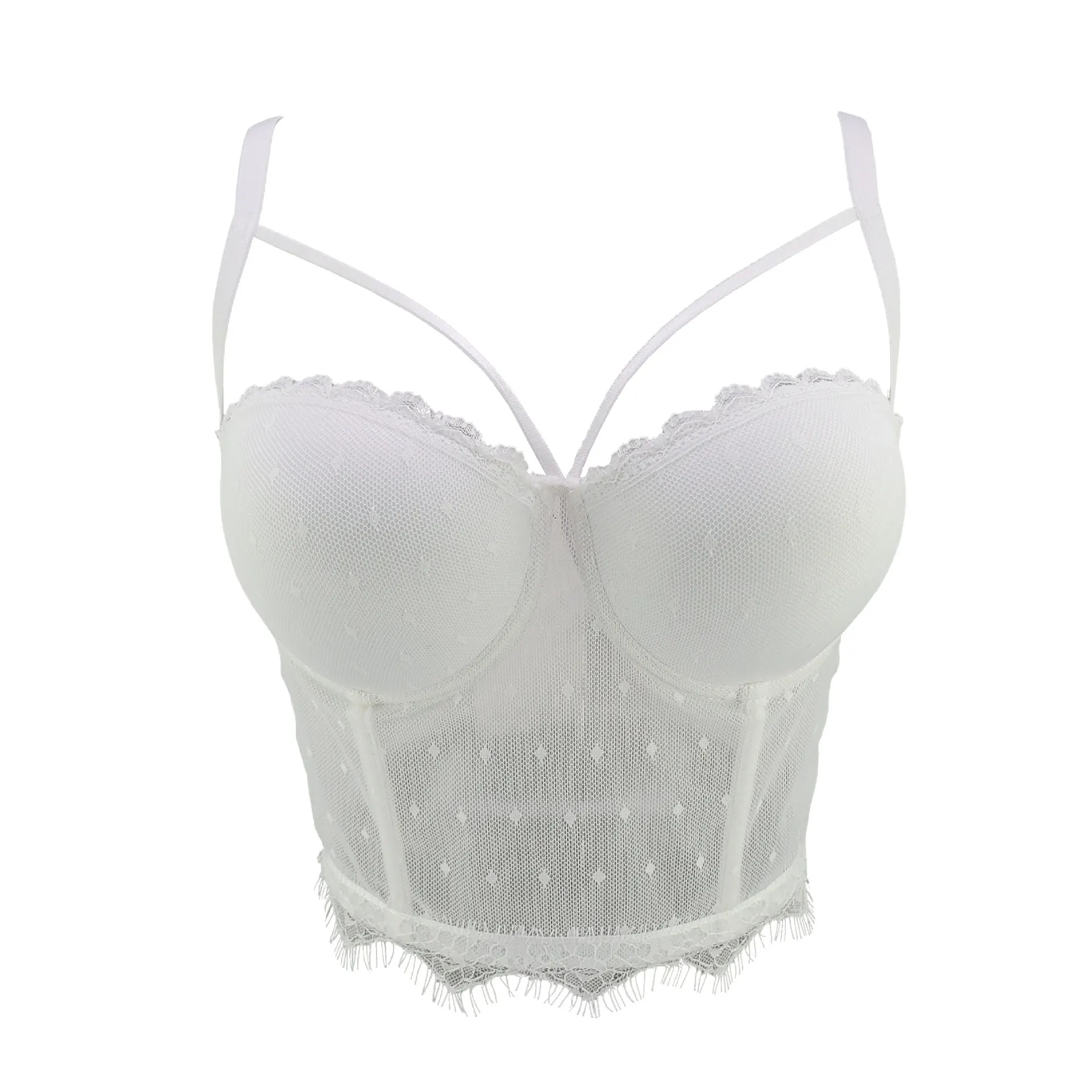 J738 دروبشيب حمالات صدر جميلة باللون الأسود والأبيض للفتيات والنساء سلسلة ذاكرة حلوة شرابة صغيرة بدون أكمام مع ملابس داخلية بحزام أنيق