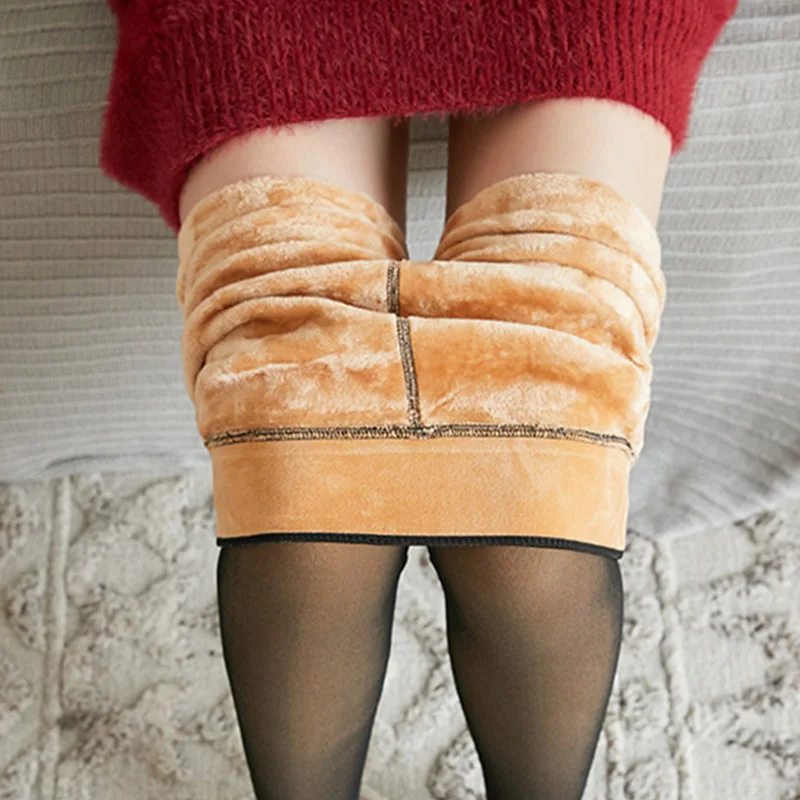 New Women Elastic Stockings Sexy Translucent Fleece Thermal Pantyhose Pregnant Slim Winter Warm Velvet Tights Female Streetwear