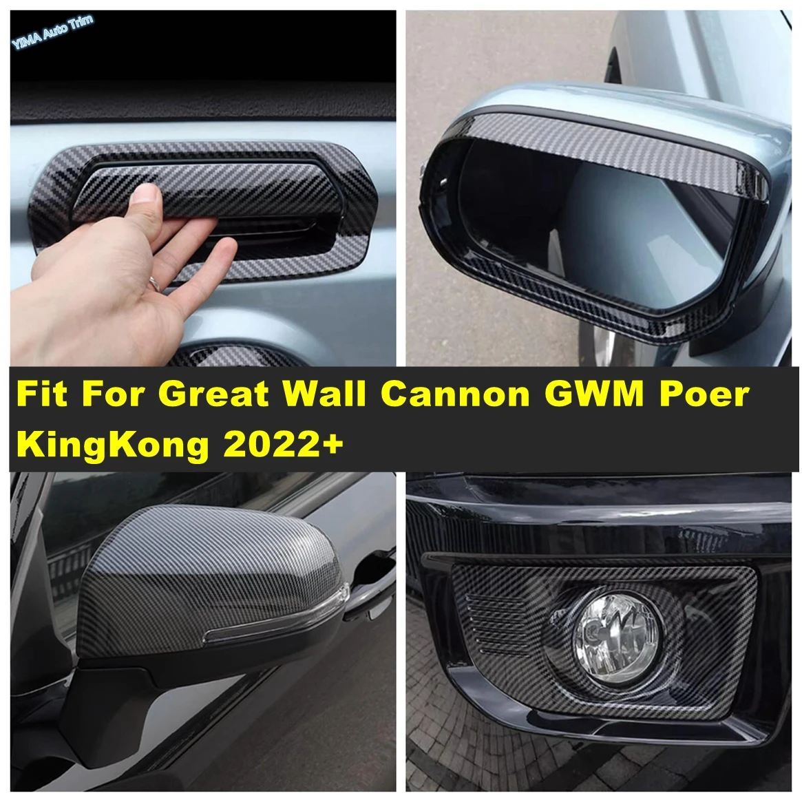 Car Rear Door Bowl / Front Fog Lights / Rearview Mirror Accessories Cover Trim For Great Wall Cannon GWM Poer KingKong 2022 2023